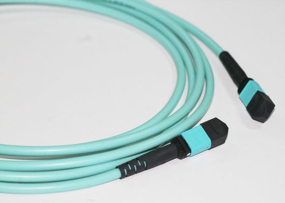 5.0mm MTP To MTP Cable Female Fiber Optic Clear Curve OM3 Aqua LSZH Jacket
