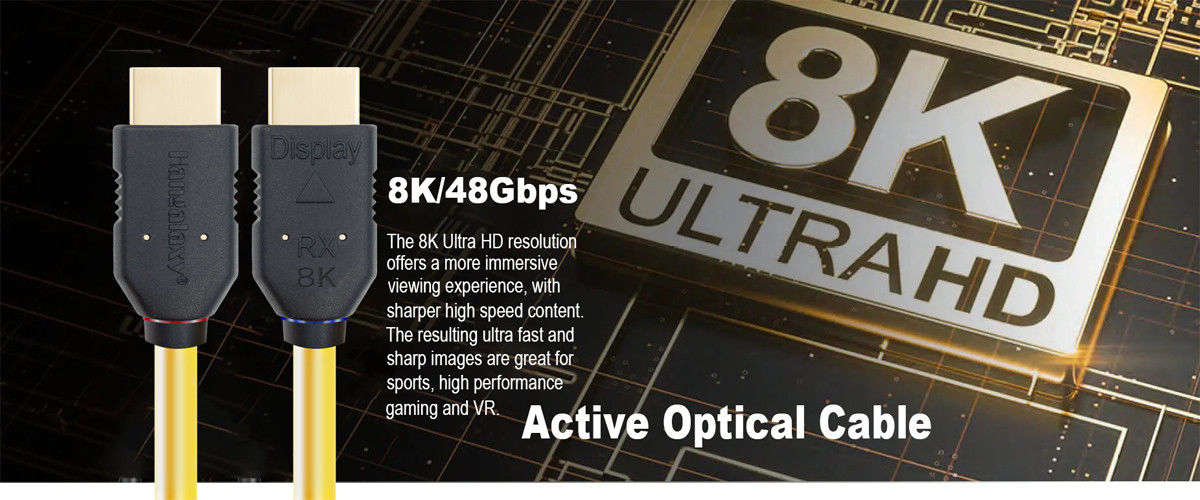 70 Meters 8K HDMI Fiber Optical Cable 48Gbps HDMI 2.1 AOC TPU Yellow Jacket